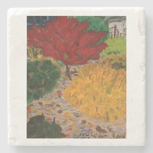 Posavasos De Piedra Pintura de arce japonés de otoño  (Anverso)