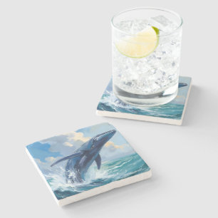 Posavasos De Piedra Pintura de ballena azul animal del océano