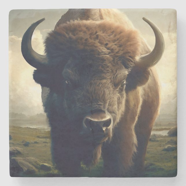 Posavasos De Piedra Pintura de Bison (Anverso)