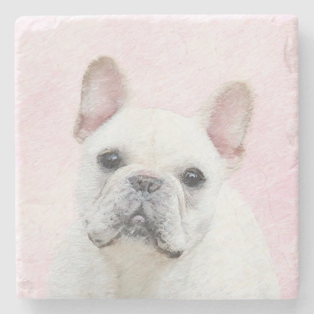 Posavasos De Piedra Pintura de Bulldog francés (crema/blanco) - Arte d (Anverso)