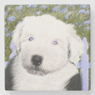 Posavasos De Piedra Pintura de cachorro de Old English Sheepdog - Arte