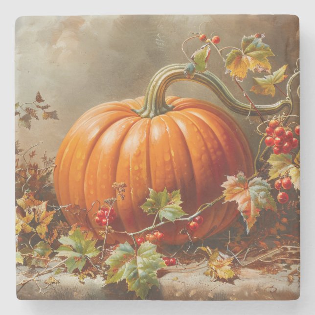 Posavasos De Piedra Pintura de calabaza Naranja de época (Anverso)