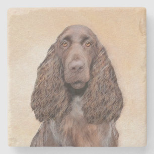 Posavasos De Piedra Pintura de campo español - Arte de perro original 