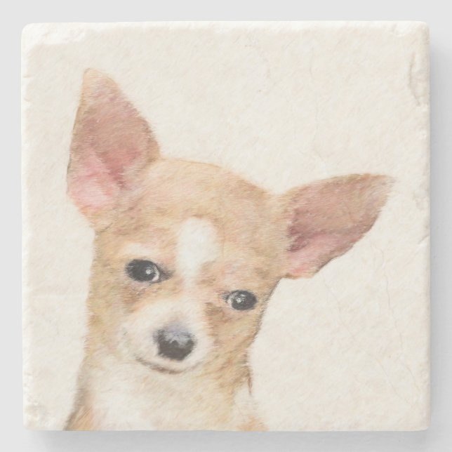Posavasos De Piedra Pintura de Chihuahua - Arte Perro Original. (Anverso)