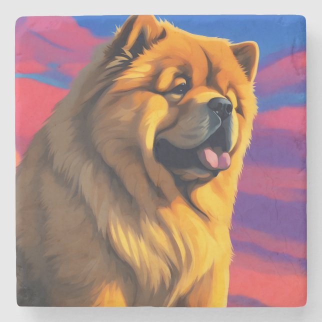 Posavasos De Piedra Pintura de Chow Chow (Anverso)