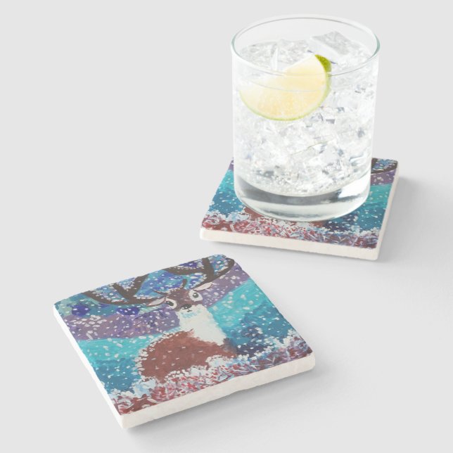 Posavasos De Piedra Pintura de ciervos (Lateral)