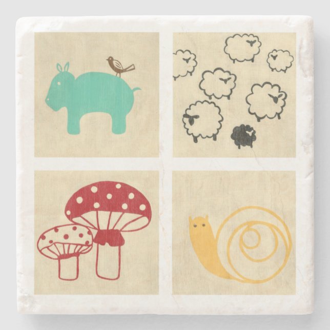 Posavasos De Piedra Pintura de cuatro bloques de madera para niños (Anverso)