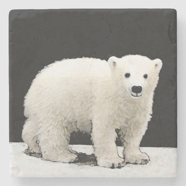 Posavasos De Piedra Pintura de Cubo de Oso Polar - Arte de Vida Silves (Anverso)