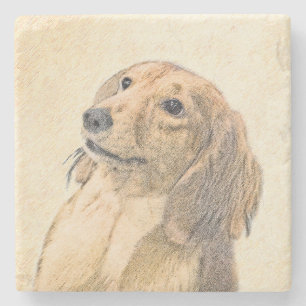 Posavasos De Piedra Pintura de Dachshund (de cabello largo) - Arte Per