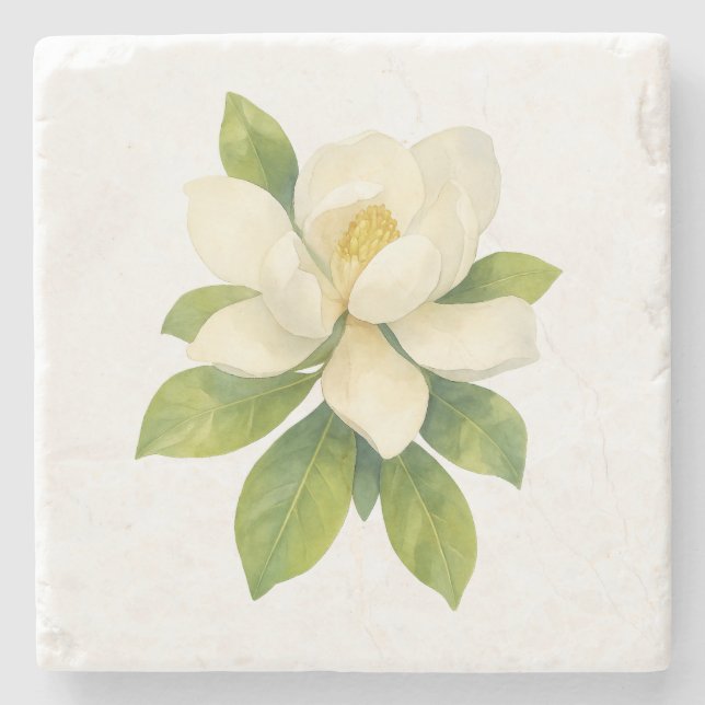 Posavasos De Piedra Pintura de flor de Magnolia (Anverso)