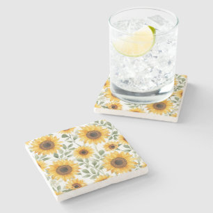 Posavasos De Piedra Pintura de flores de girasoles amarillos al acuare