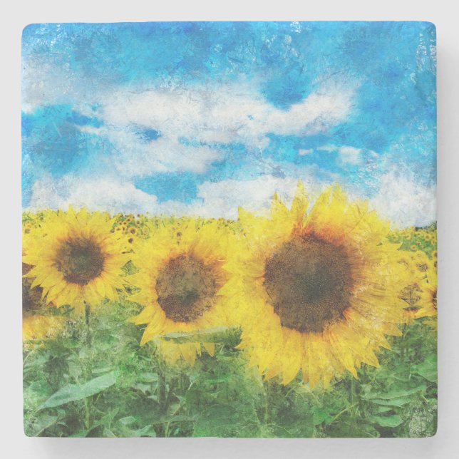 Posavasos De Piedra Pintura de girasoles (Anverso)