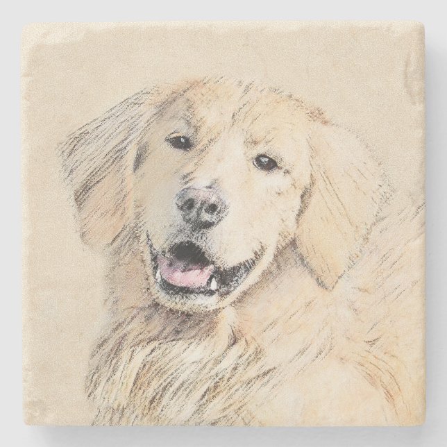 Posavasos De Piedra Pintura de Golden Retriever - Cute original Dog Ar (Anverso)
