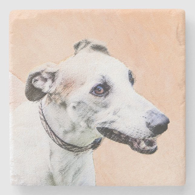 Posavasos De Piedra Pintura de Greyhound - Arte de perro original cura (Anverso)