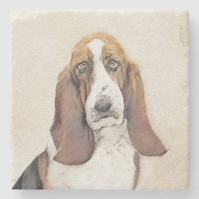 Posavasos De Piedra Pintura de hebilla de basset - Arte de perro origi (Anverso)
