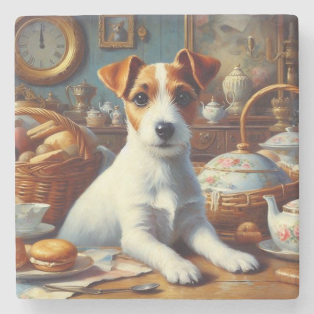 Posavasos De Piedra Pintura de Jack Russell Terrier (Anverso)