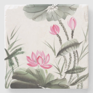 Posavasos De Piedra Pintura de la acuarela de la flor de Lotus