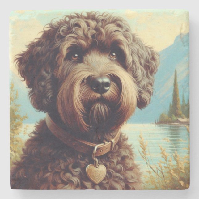 Posavasos De Piedra Pintura de Lagotto Romagnolo (Anverso)
