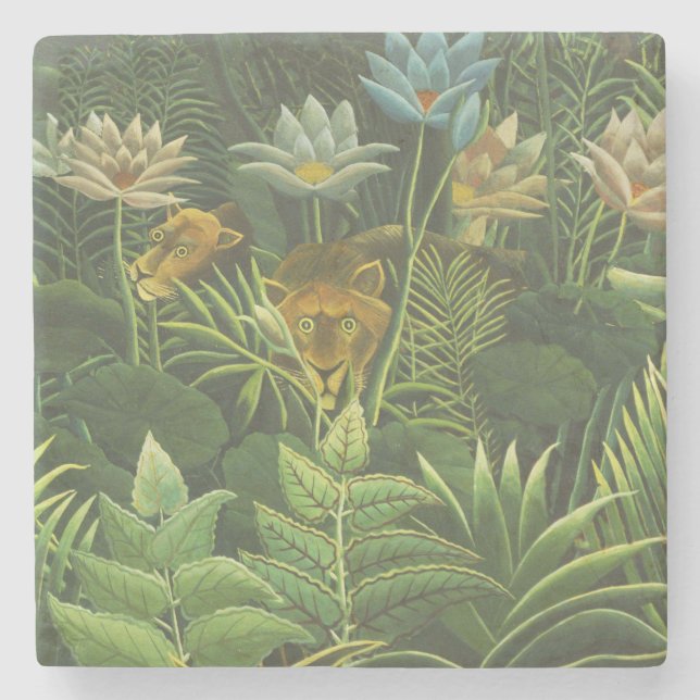Posavasos De Piedra Pintura de león de la selva tropical de Rousseau (Anverso)
