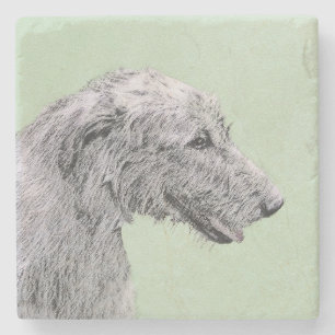 Posavasos De Piedra Pintura de lobo irlandesa - Arte de perro original