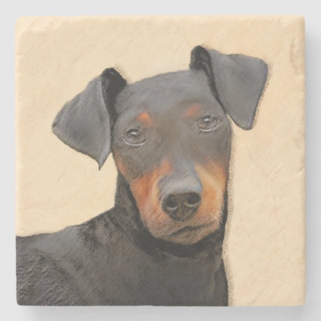 Posavasos De Piedra Pintura de Manchester Terrier Arte Animal Original (Anverso)