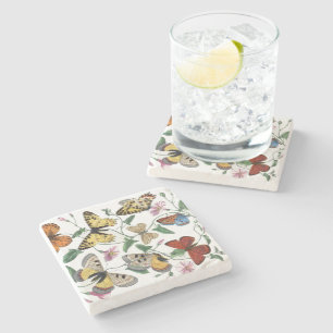 Posavasos De Piedra Pintura de mariposa y polilla vintage
