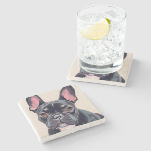 Posavasos De Piedra Pintura de mascota acuarela de perro Bulldog Franc