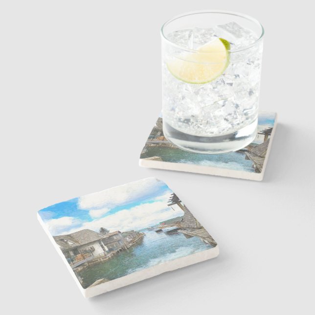 Posavasos De Piedra Pintura de Michigan Fish Town (Lateral)