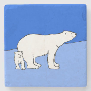 Posavasos De Piedra Pintura de oso polar y de cachorro - Arte de vida 