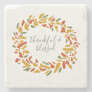 Posavasos De Piedra Pintura de otoño de Wreath agradecida y bendecida