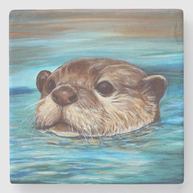 Posavasos De Piedra Pintura de Otter River (Anverso)