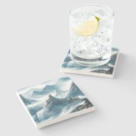 Posavasos De Piedra Pintura de paisajes de Chinoiserie azul clásico