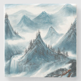 Posavasos De Piedra Pintura de paisajes de Chinoiserie azul clásico