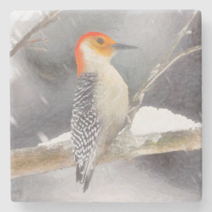 Posavasos De Piedra Pintura de pájaro de madera roja