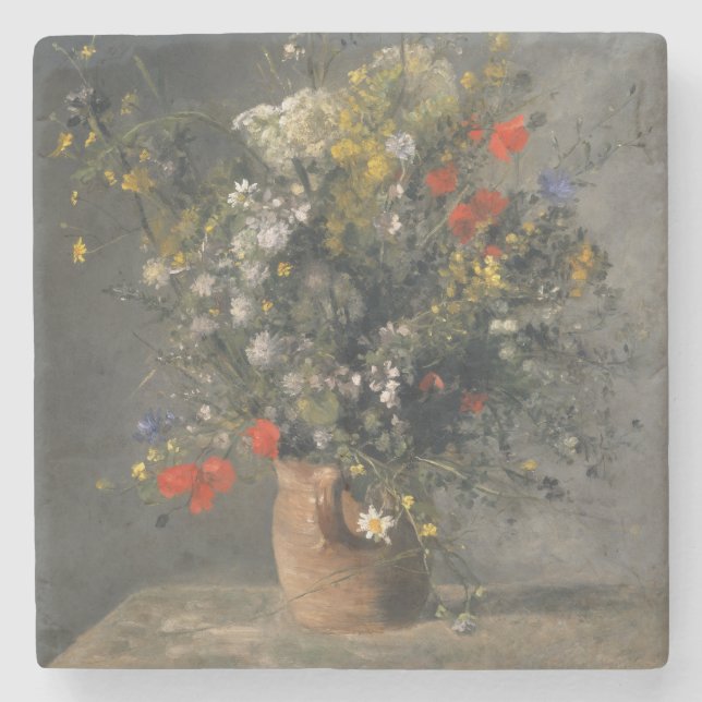 Posavasos De Piedra Pintura de Pedro Auguste Renoir, flores en un (Anverso)
