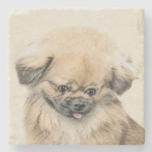 Posavasos De Piedra Pintura de Pekín - Arte de perro original muy lind