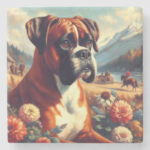Posavasos De Piedra Pintura de perro de Boxer de época