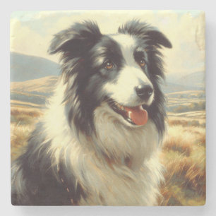 Posavasos De Piedra Pintura de perro pastor galés vintage