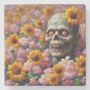 Posavasos De Piedra Pintura de petróleo de zombies en Halloween, campo