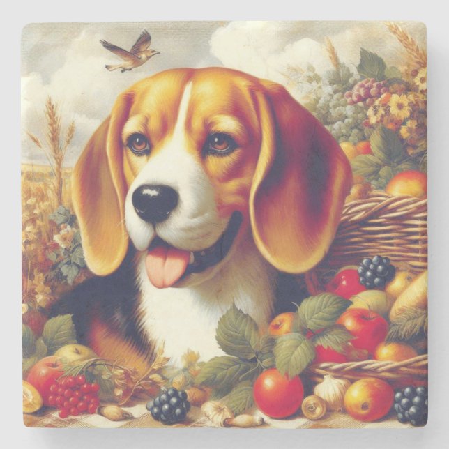 Posavasos De Piedra Pintura de pimienta beagle de época (Anverso)