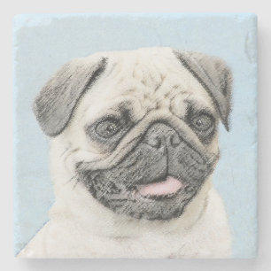 Posavasos De Piedra Pintura de pug - Arte de perro original lindo