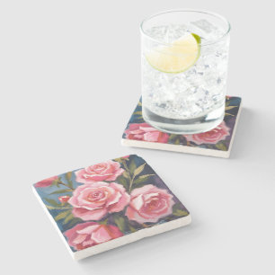 Posavasos De Piedra Pintura de ramo de rosas rosadas sonrojadas 