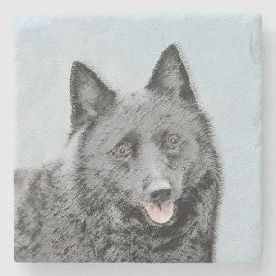 Posavasos De Piedra Pintura de Schipperke - Arte Perro Original Cuto