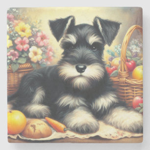 Posavasos De Piedra Pintura de Schnauzer de época