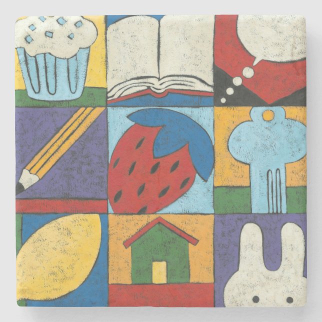 Posavasos De Piedra Pintura de varios objetos de Chariklia Zarris (Anverso)