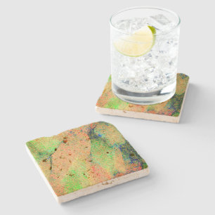 Posavasos De Piedra Pintura desgastada de cuero de color verde naranja