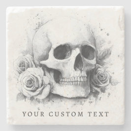 Posavasos De Piedra Pintura en acuarela de calavera con rosas