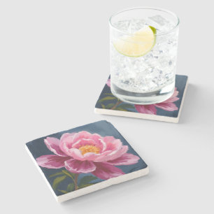 Posavasos De Piedra Pintura en Acuarela de Floral de Flor Rosa