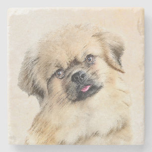 Posavasos De Piedra Pintura española tibetana - Arte de perro original
