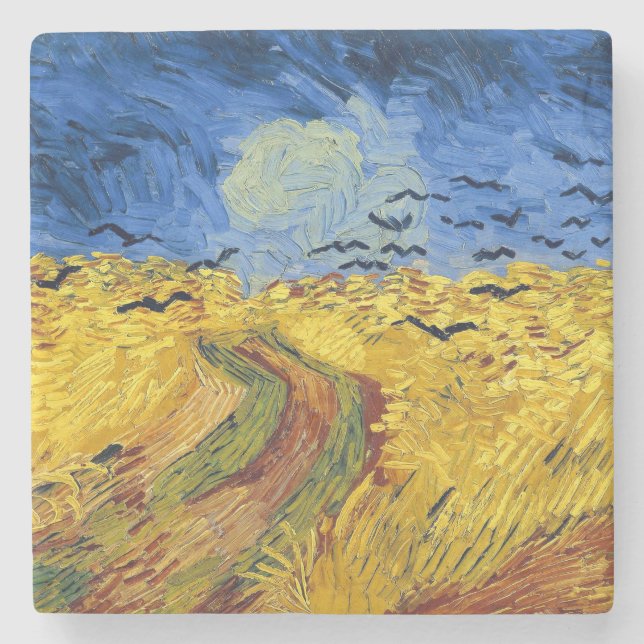 Posavasos De Piedra Pintura impresionista de Van Gogh Wheat Fields (Anverso)